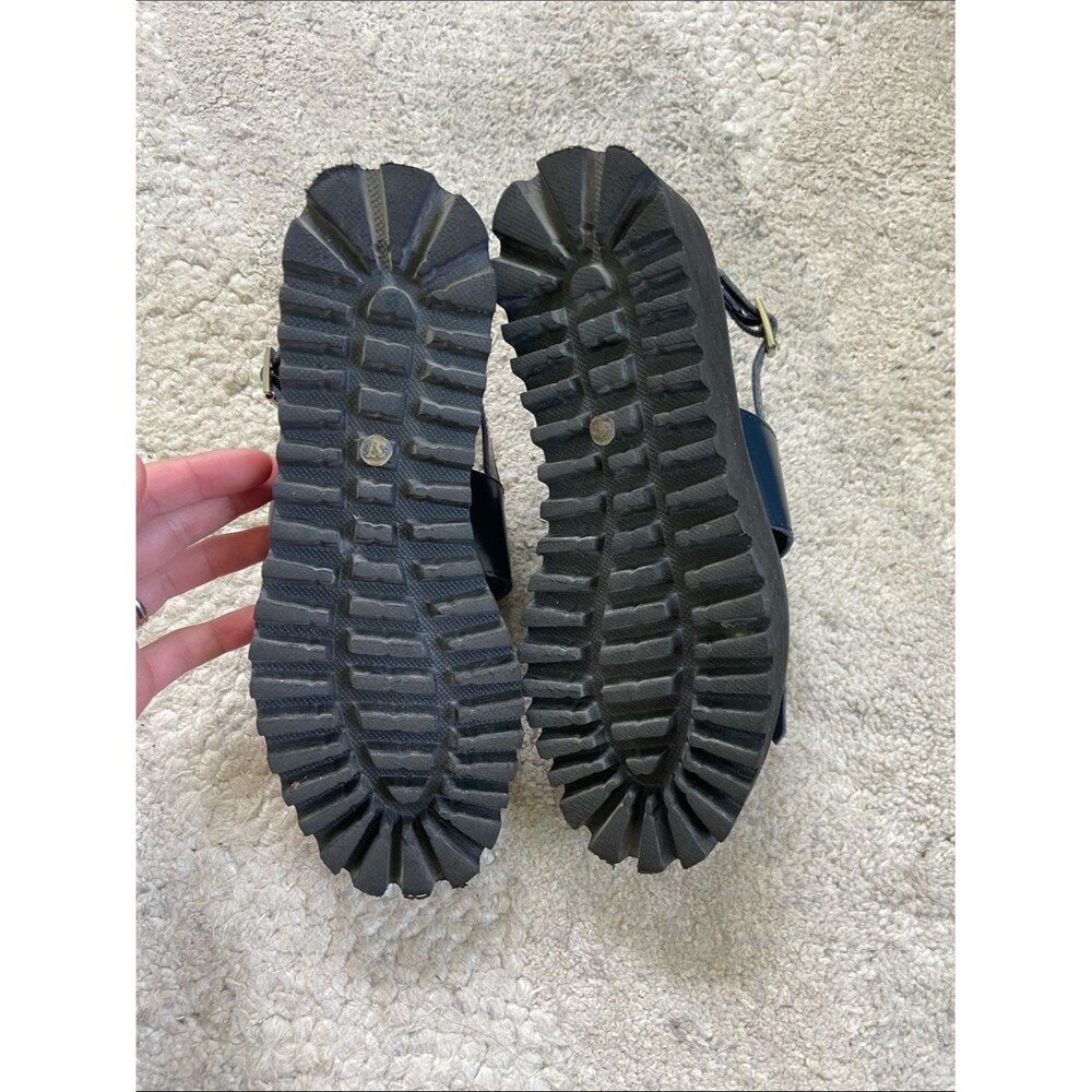 All Black Kiltie Navy Fringe Platform Chunky Sandals - Picture 9 of 9